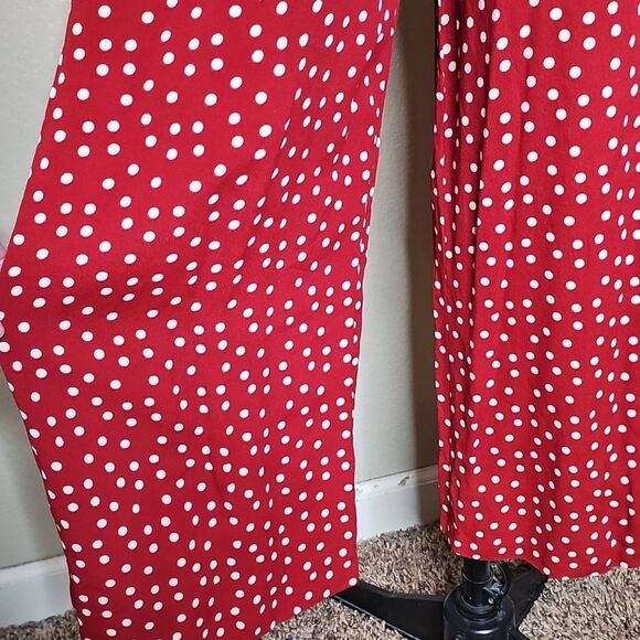 True Vintage Betsey Johnson 90s Red Ivory Polka Dot Wide Leg Crop Jumpsuit Small - Picture 5 of 13